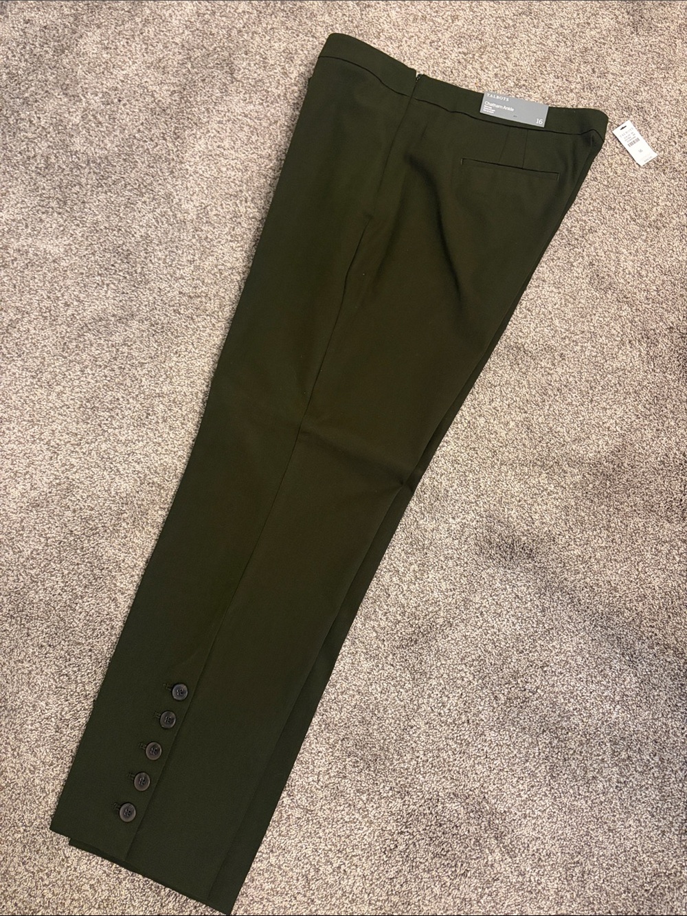 New Talbots Olive Green Ankle Pants with Button Cuff